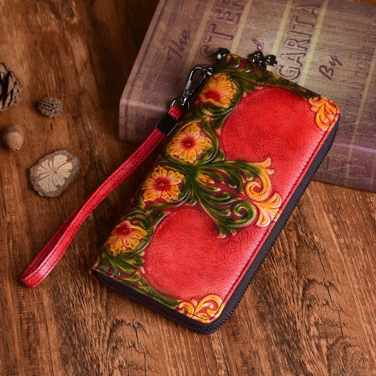 Women's Retro Embossed Cowhide Money Bag Kia Day Design