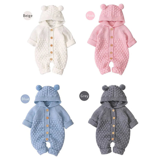 Baby Romper Bear Ear Knit Hooded Jumpsuit Kia Day Design