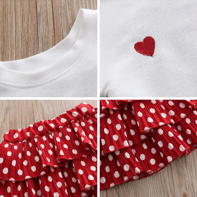 Girls Short Sleeve Polka Dot Skirt Set - Kia Day Design