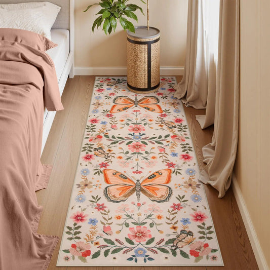 Butterfly Ultra Thin Non Slip Washable Low Pile Runner - Kia Day Design