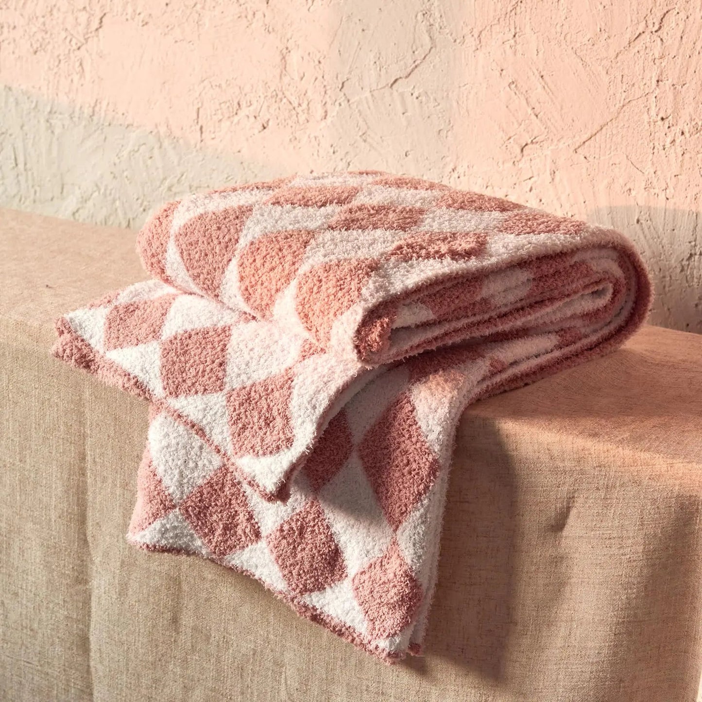 EASEON Throw Blanket for Couch-Soft Boho Throw BlanketCozy Knit Throw BlanketsSmall Knitted Lightweight Blanket&Throw for BedChairSofaHome Decor (B02-Pink 60 * 80 inches 3-Rhombic) Kia Day Design