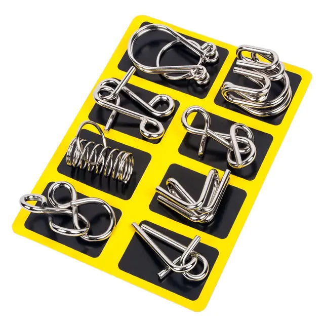 Metal Montessori IQ Brain Teaser Puzzle Sets Yellow