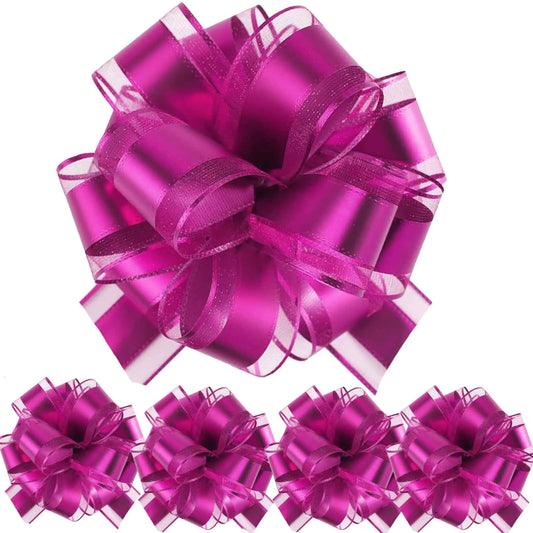 We Moment 5 PCS 7 inches Large Pull Bows Wrapping Pull Bow Ribbon,Hot Pink Gift Wrap Bows for Gift Wrapping Baskets Wedding or Flower Decorations Valentines Day Christmas Birthday Gift Decorations