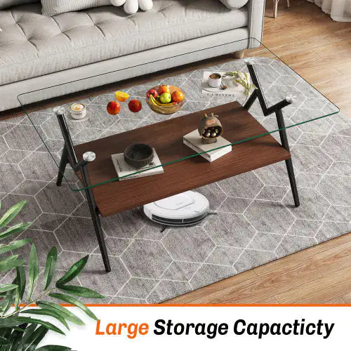 Glass Top Rectangular Coffee Table - Kia Day Design