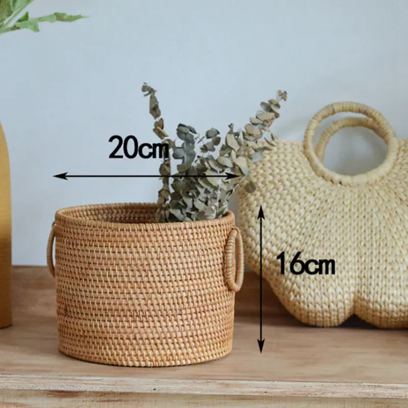 Vietnamese Hand-Woven Rattan Round Coffee Table Basket - - basket