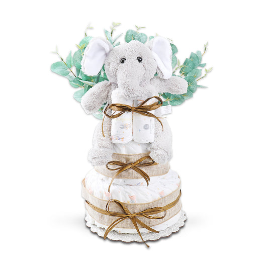 Wild About Baby Two-Tier Diaper Cake Gift Basket - - Gift Baskets