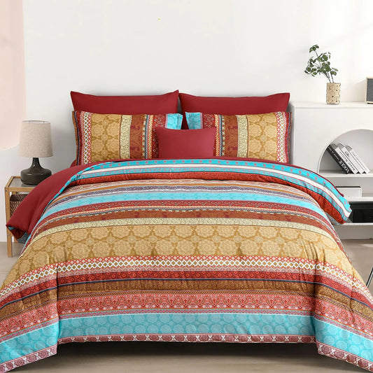 Red Striped Microfiber King Size Comforter Set 8 Pc Set - Kia Day Design
