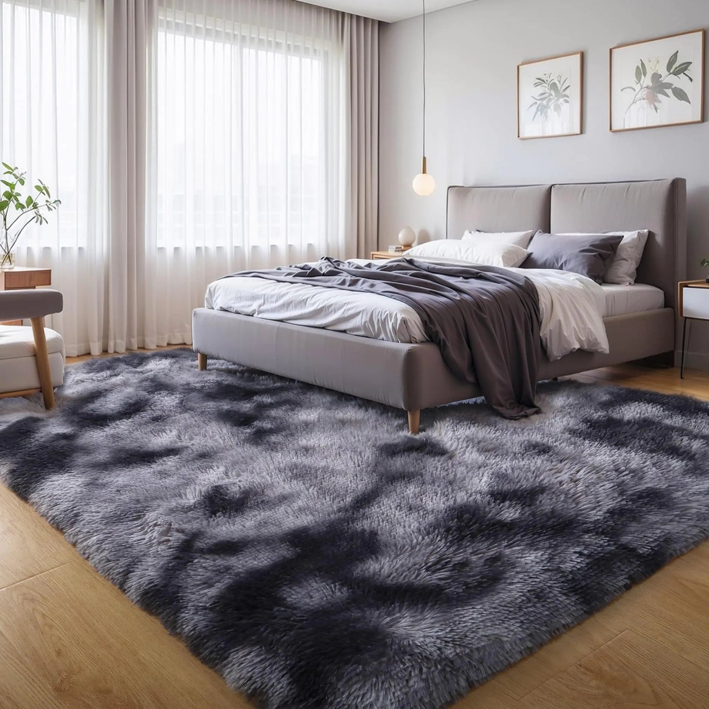 Dark Grey Tie-Dye Washable Plush Non Slip Rug - Kia Day Design