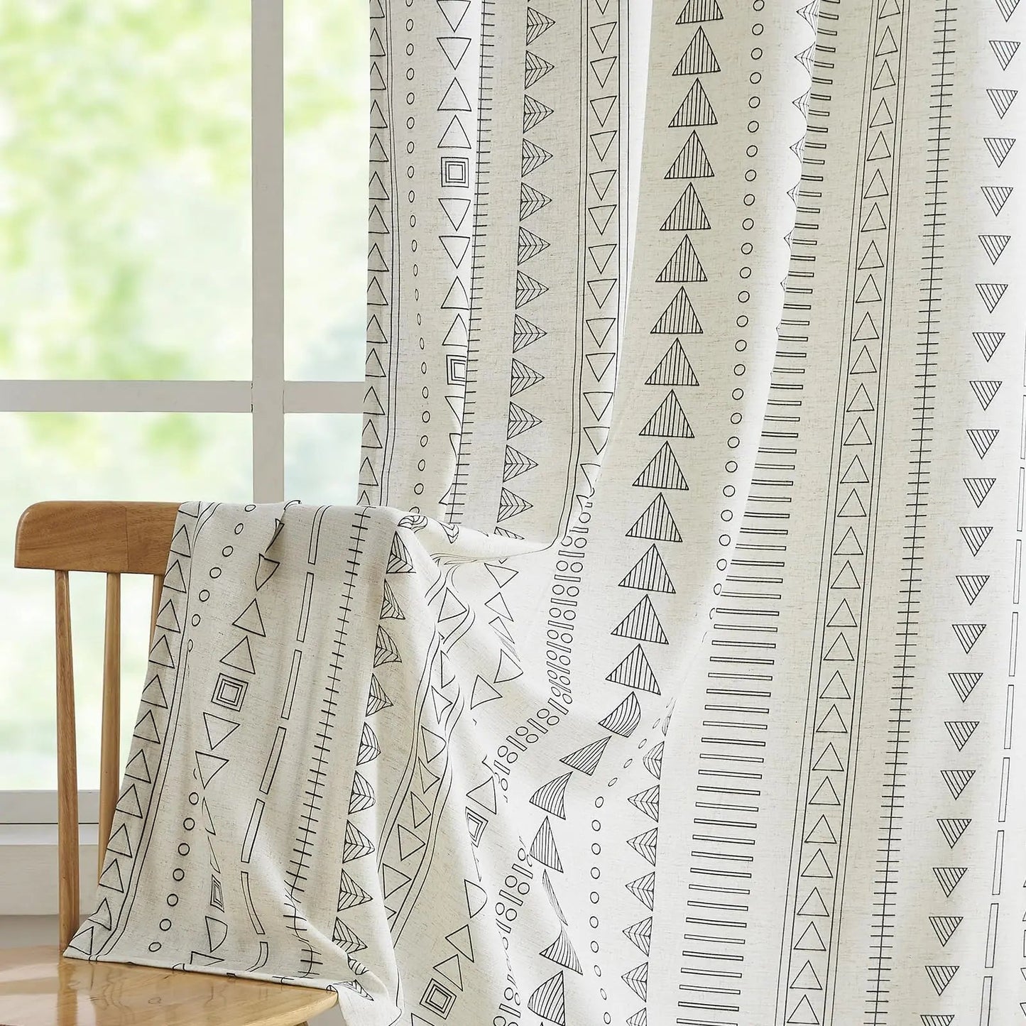 Light Filtering Black and White Geometric Linen Curtains 96 Inches Long Curtain Panels Grommet Top 2 Panels - Kia Day Design