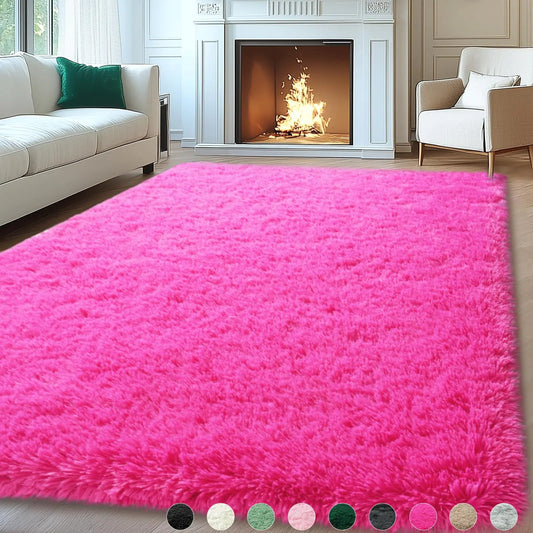 Hot Pink Large Fluffy Non-Slip Area Rugs - Kia Day Design