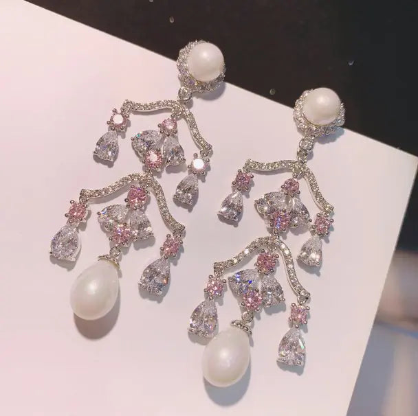 Ruby Drop Zircon Earrings - - earrings