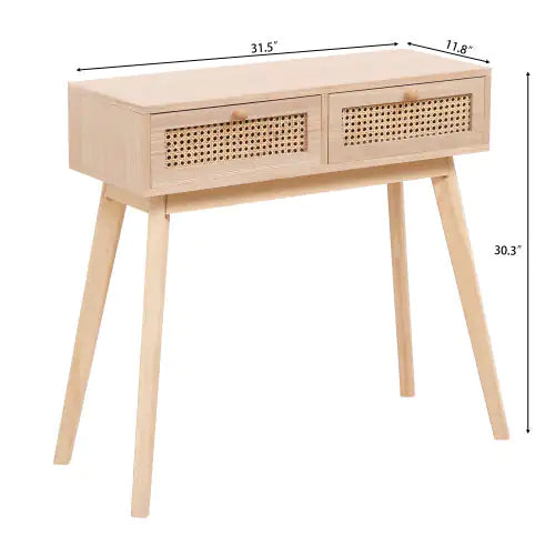 Wood Side Table with Two Rattan Drawers - Kia Day Design