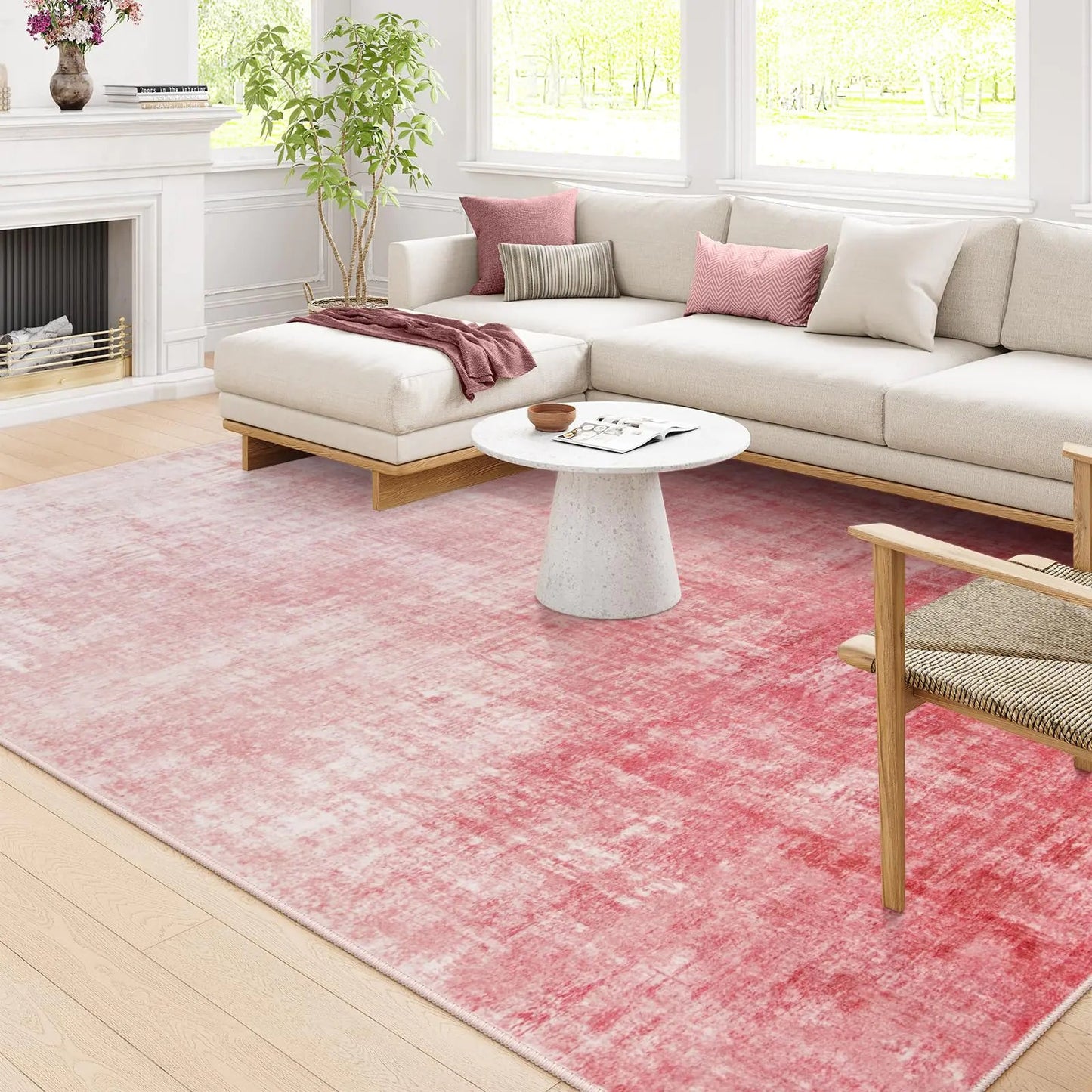 Pink Machine Washable Soft Ombre Non Slip Rug - Kia Day Design