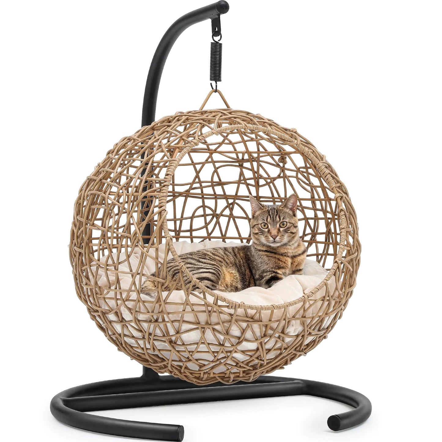 Cat Egg Chair with Rattan Wicker Appearance Swing Bed with Stand and Cushion - Kia Day Design