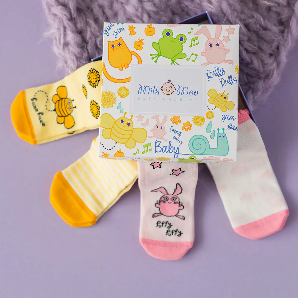 Milk&Moo Buzzy Bee and Chancin 4 Piece Baby Sock Set Kia Day Design