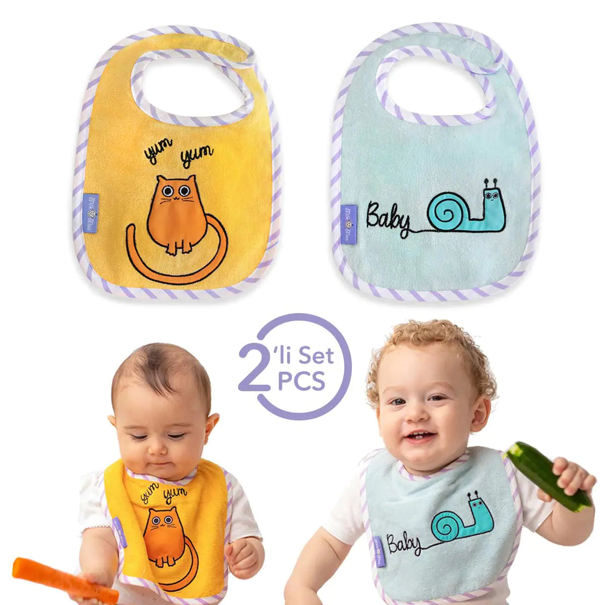Milk&Moo Towel Bib Set of 2 Chubby Cat and Sangaloz Kia Day Design