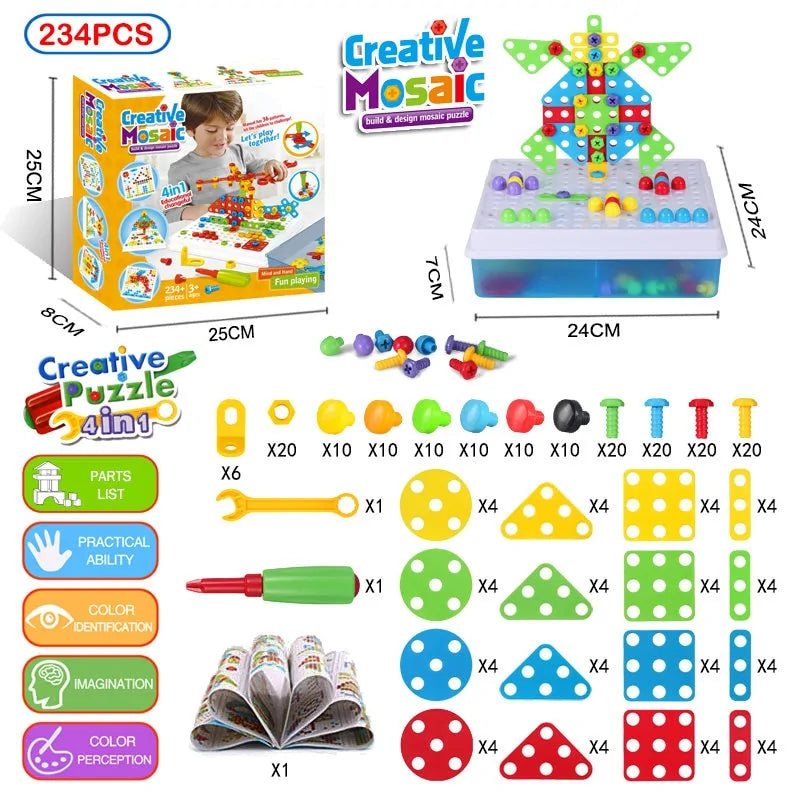 3D Mosaic Puzzle Building Set with Tools - Kia Day Design