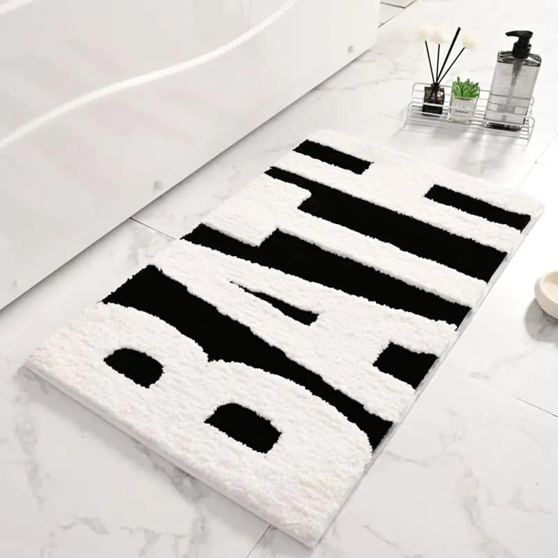 Large Black and White Non Slip Microfiber Bathmat - Kia Day Design
