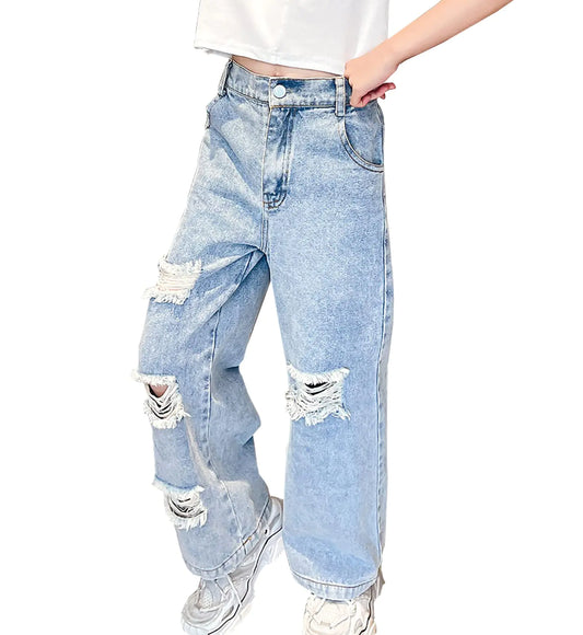 Casual Wide Leg Baggy Ripped Jeans - Kia Day Design