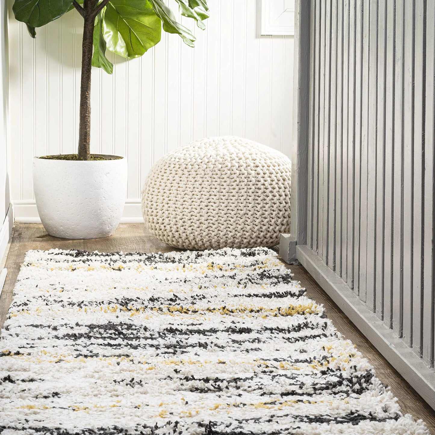Nova Modern Bold Striped Shag Indoor Area Rug - - rug