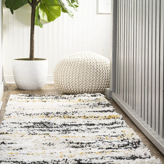 Nova Modern Bold Striped Shag Indoor Area Rug - - rug