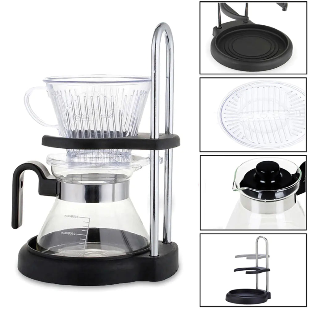 Coffee Pot with Drip Filter and Manual Grinder - - coffee maker