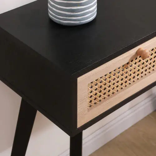 Solid Wood Side Table with Two Rattan Drawers - Kia Day Design