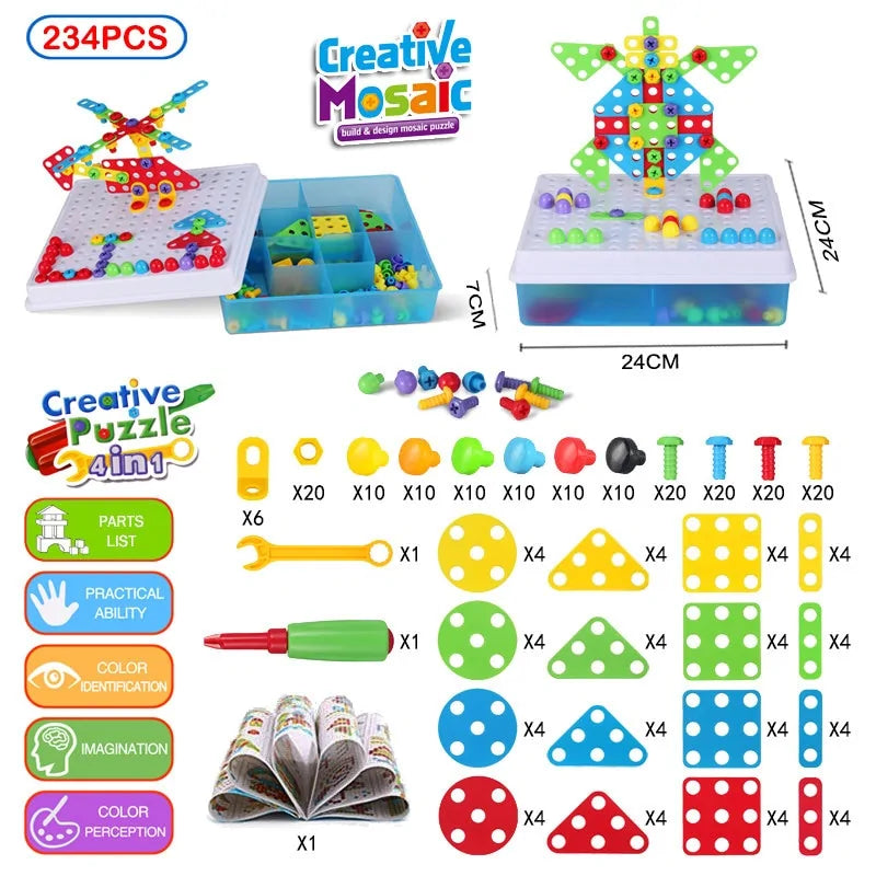 3D Mosaic Puzzle Building Set with Tools - Kia Day Design