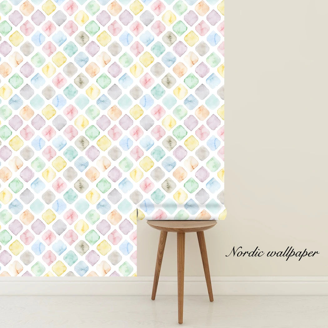 Geometric Watercolor Square Lattice Peel and Stick Wallpaper Kia Day Design