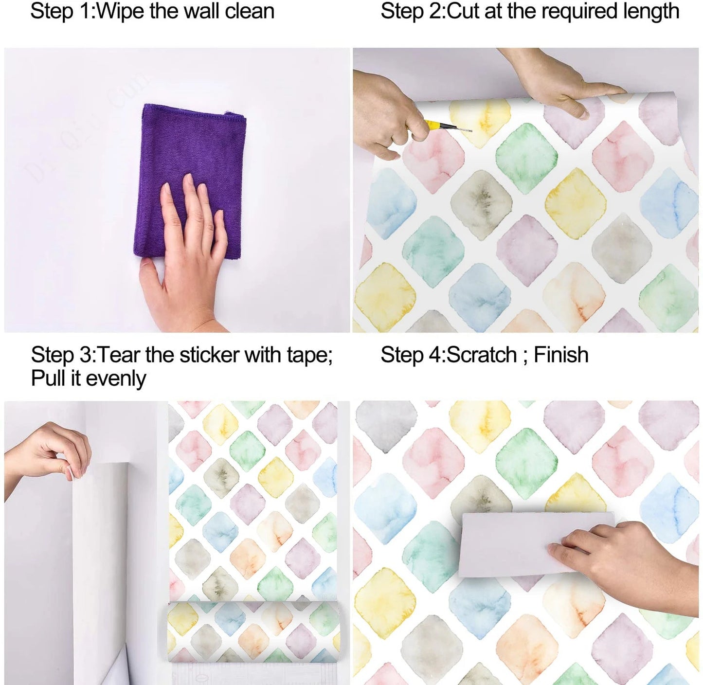Geometric Watercolor Square Lattice Peel and Stick Wallpaper Kia Day Design