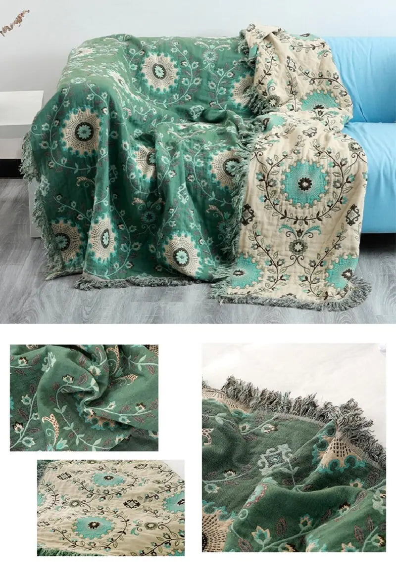 Floral Cotton Throw Blankets - Kia Day Design