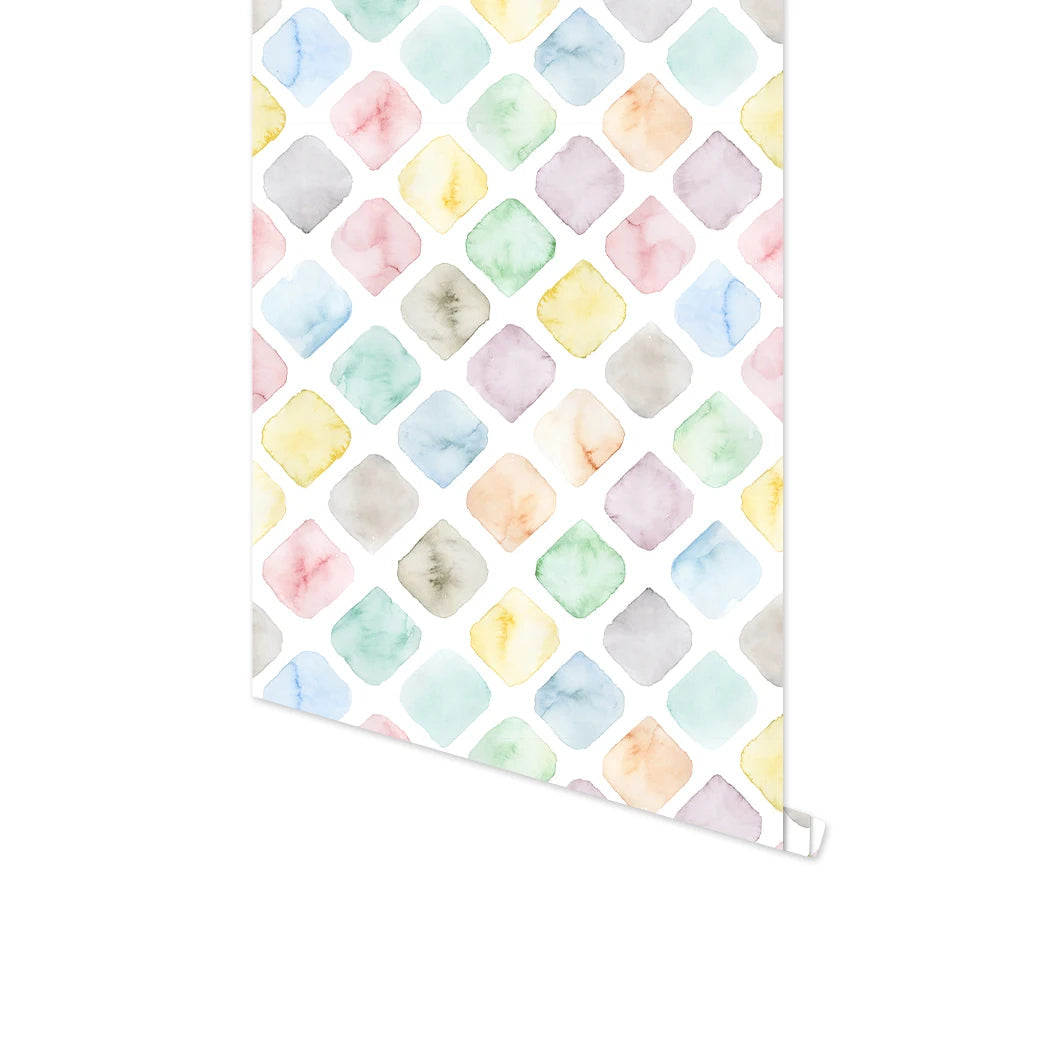 Geometric Watercolor Square Lattice Peel and Stick Wallpaper Kia Day Design
