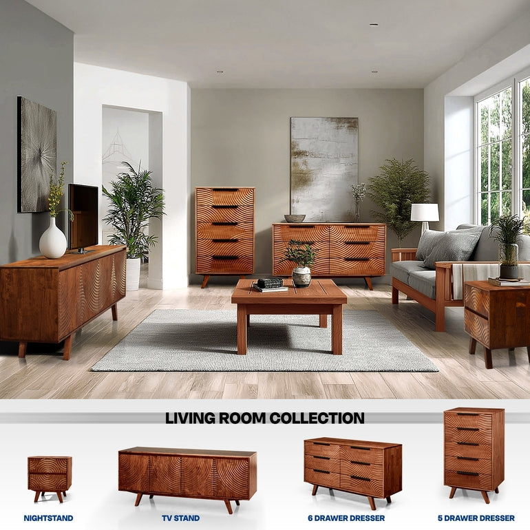 Harmony Solid Wood Dresser with 5 Drawers - - Dresser