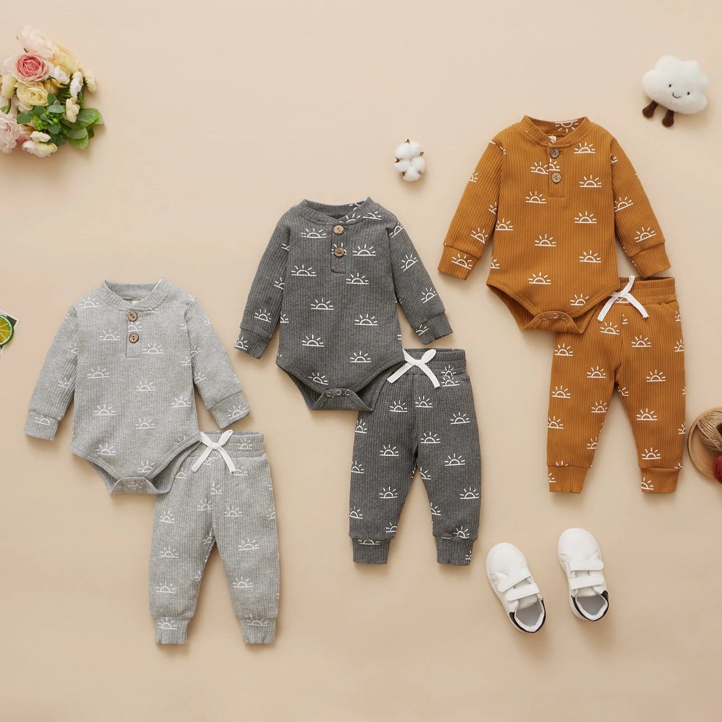 Newborn Baby Bodysuits + Elastic Pants Kia Day Design