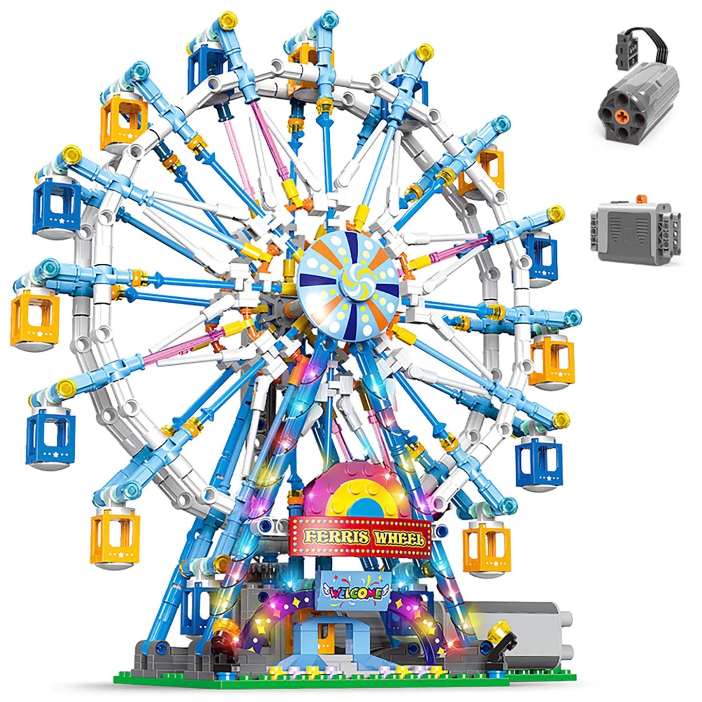 Rotating Ferris Wheel Amusement Park Building Block Kit with Lights - Kia Day Design