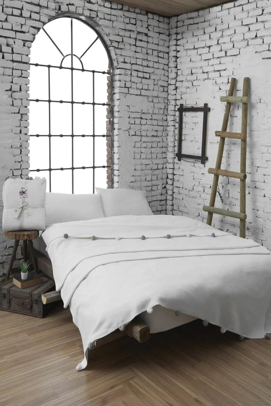 Dolce Bonita Home Single Pom-pom Pique Blanket 150x200, Cream Kia Day Design