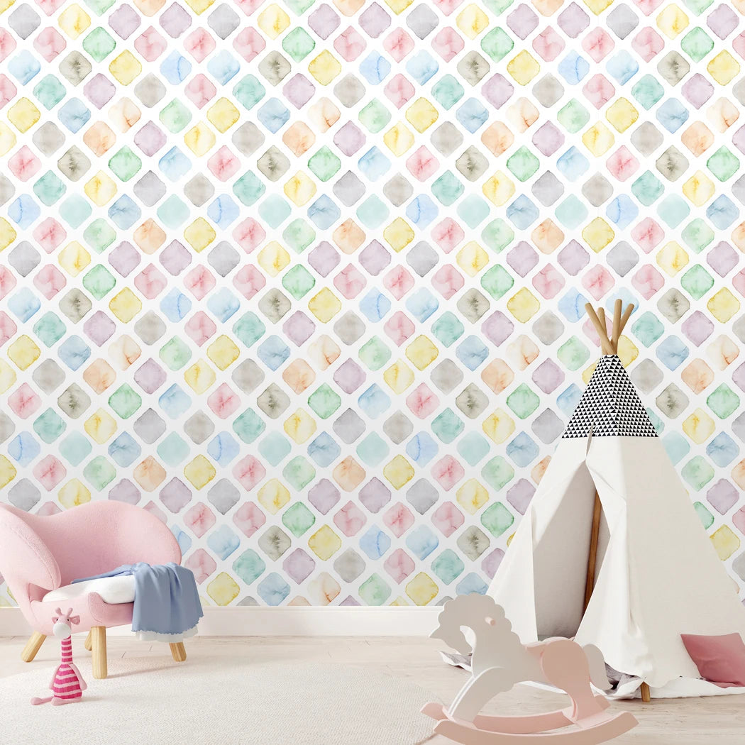 Geometric Watercolor Square Lattice Peel and Stick Wallpaper Kia Day Design