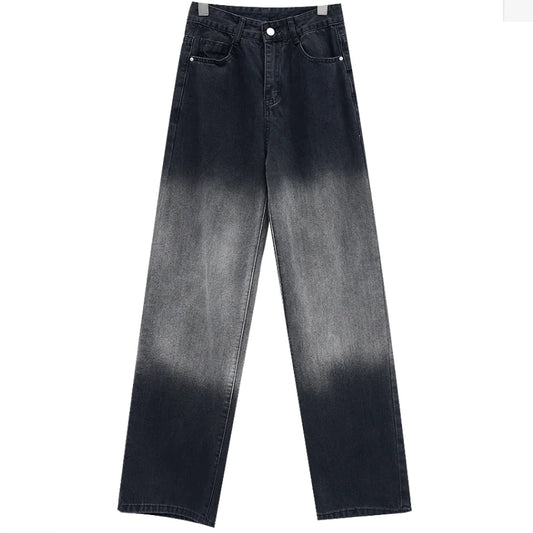 High Waist Black Washed Gradient Straight Leg Jeans - Kia Day Design