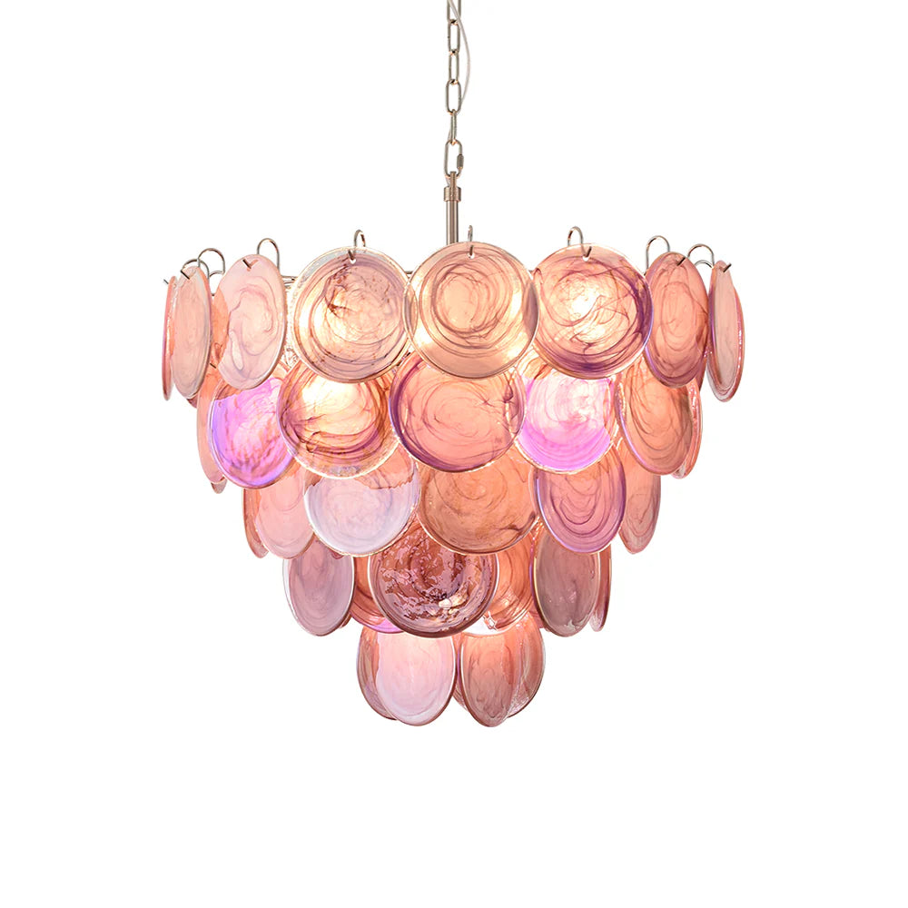 Pink Disc Murano Chandelier - - Chandelier