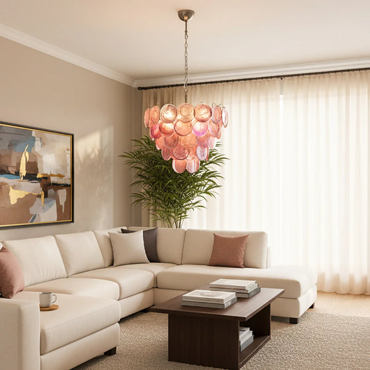 Pink Disc Murano Chandelier - - Chandelier