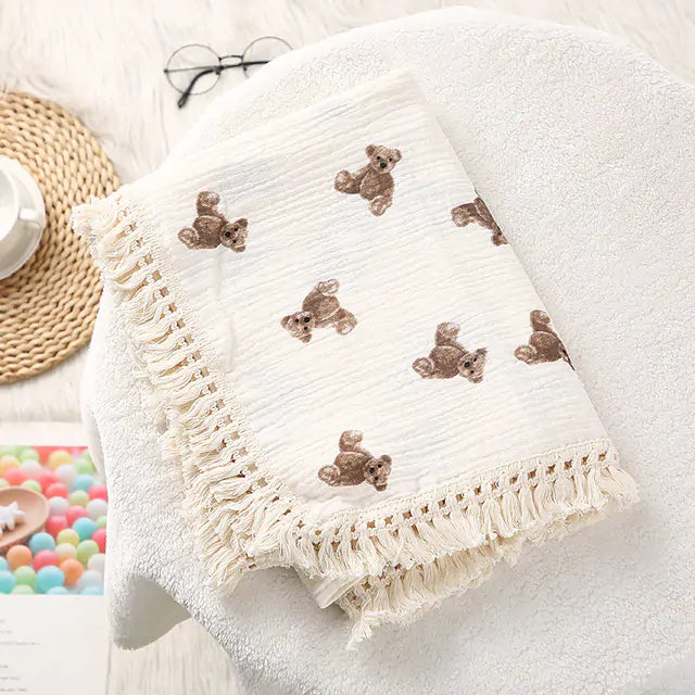 Cute Bear Muslin Cotton Baby Blanket Kia Day Design