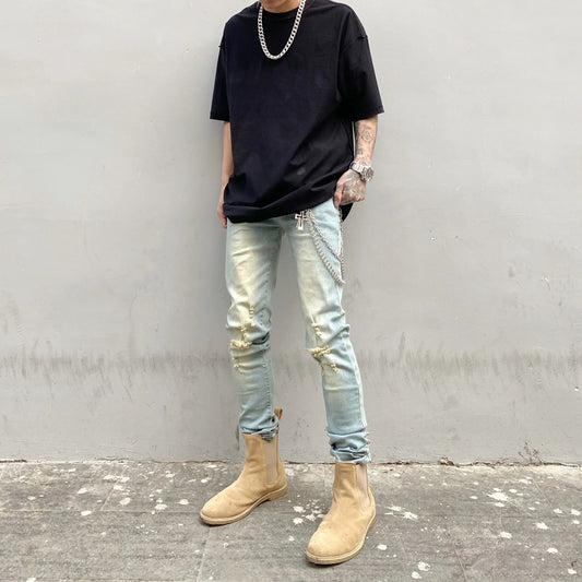 Worn Slim Fit Frayed Jeans - Kia Day Design