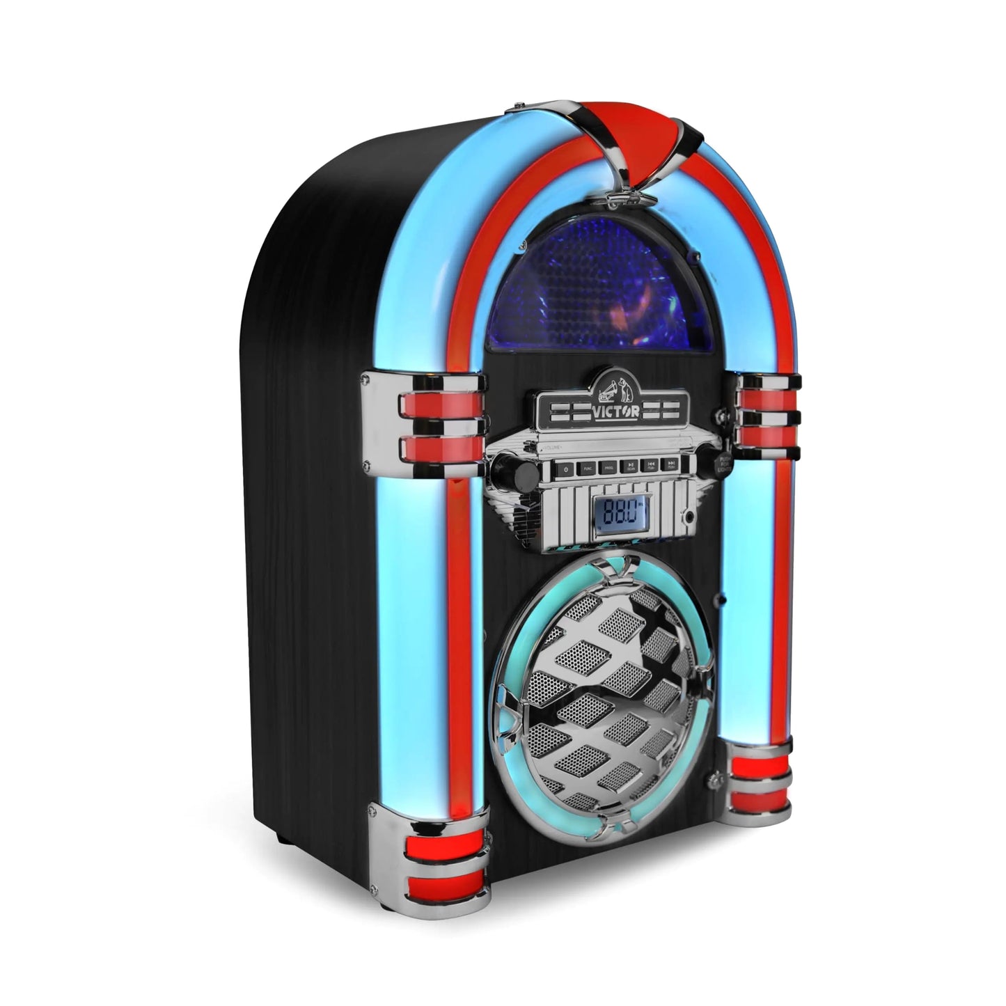 VICTOR Wilshire Desktop Bluetooth Jukebox with FM Radio Built-in Stereo Speaker and Multicolor LED Lighting - Kia Day Design