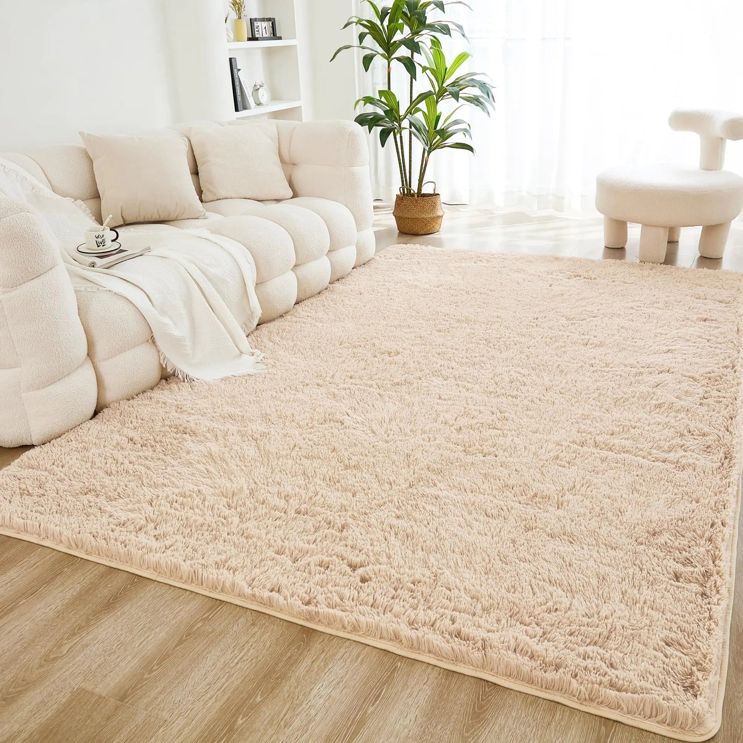 Beige Fuzzy Area Rug Fluffy Shag Rug - - rug
