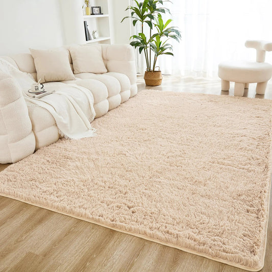 Beige Fuzzy Area Rug Fluffy Shag Rug - - rug