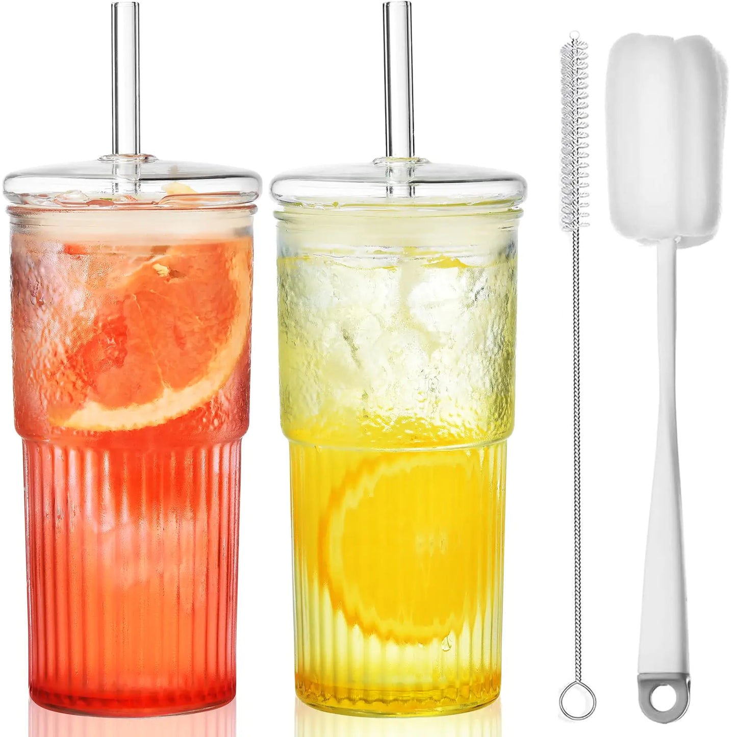 ALINK 22 OZ High Borosilicate Glass Cups with Lids and Glass Straws - Kia Day Design