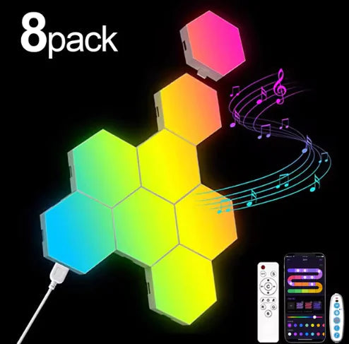 RGB Smart Hexagonal Wall Lamp – Color-Changing Ambient Light with Music Sync & App Control Kia Day Design