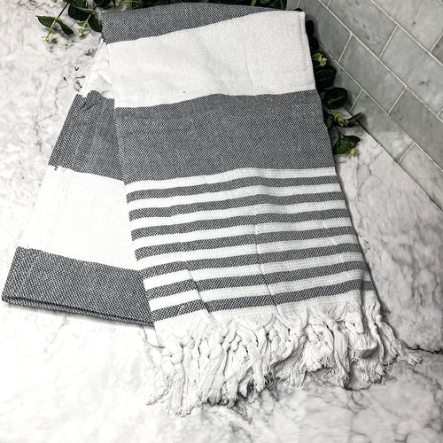 Mediterranean Cotton Bath Towel 180GSM Lightweight Gray Blue Summer - Gray - Textiles & Pillows
