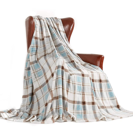 Light Blue Plaid Oversized Sherpa Blanket - Kia Day Design