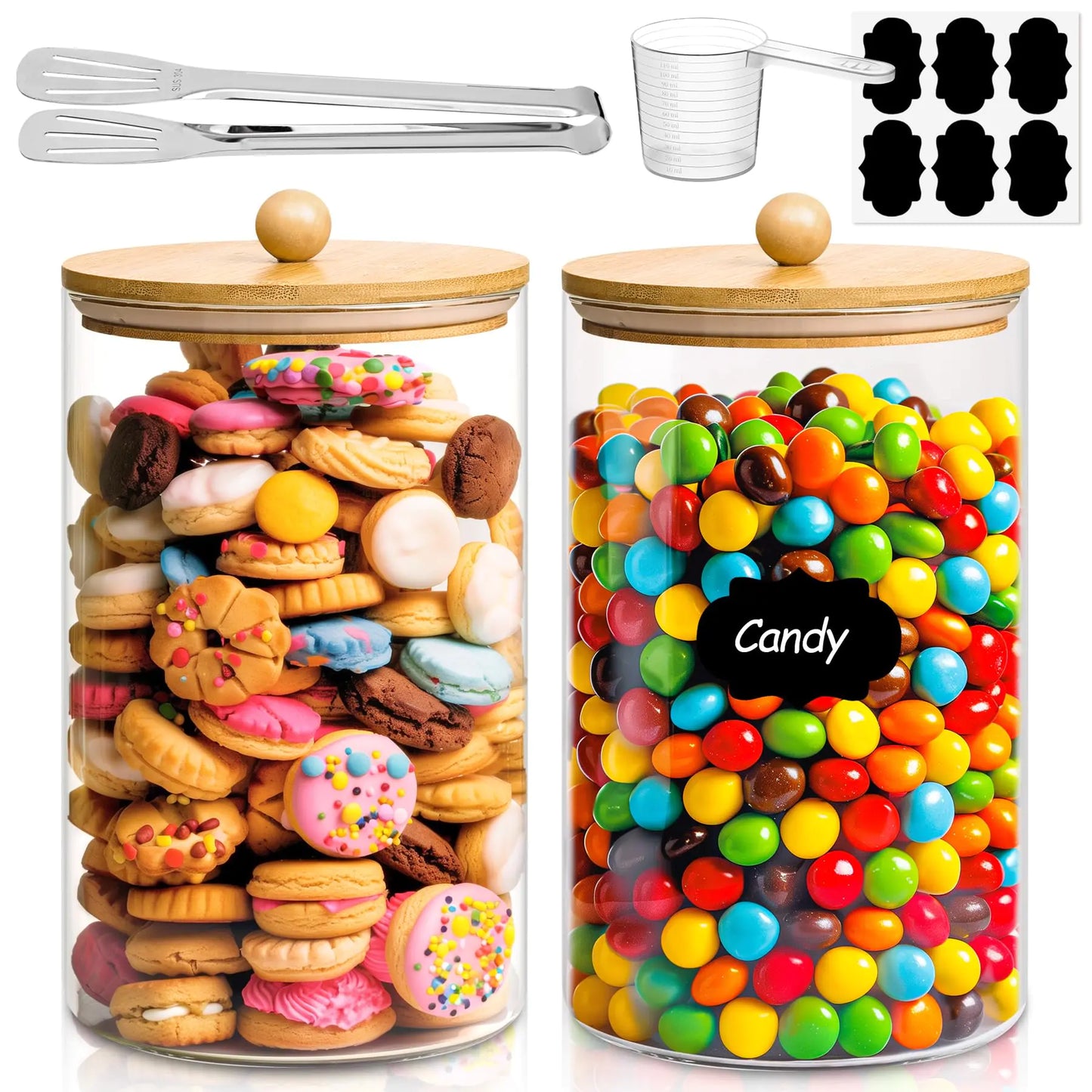 ComSaf 1 Gallon Cookie Jar Large Glass Jar with lid Glass Canisters with Lids Set of 2 128 OZ Candy Jar with Spoon and Clip Glass Food Storage Pantry Containers for Flour Sugar Oat Beans Pasta - Kia Day Design